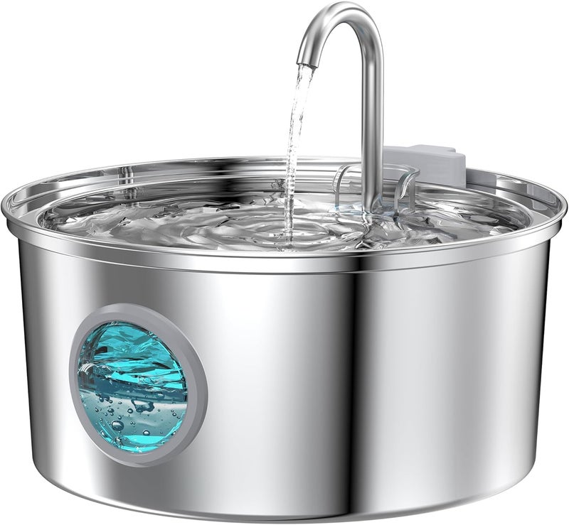 FOFNON Cat Water Fountain Stainless Steel: Cat Fountain for Drinking - 108oz/3.2L Pet Water Fountain for Cats Indoor - Quiet Water Fountain for Cats - Faucet Pet Fountain - for Small and Medium-Sized Pets - Image 1
